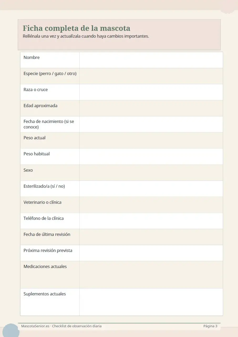 Páginas interiores de la checklist de observación diaria